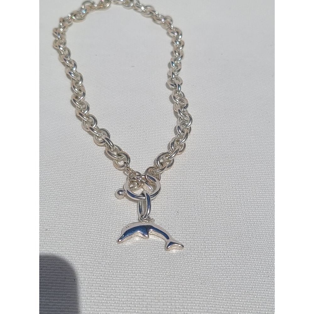 Silver Tone Dolfin Cool Jewels Chain Toggle Necklace